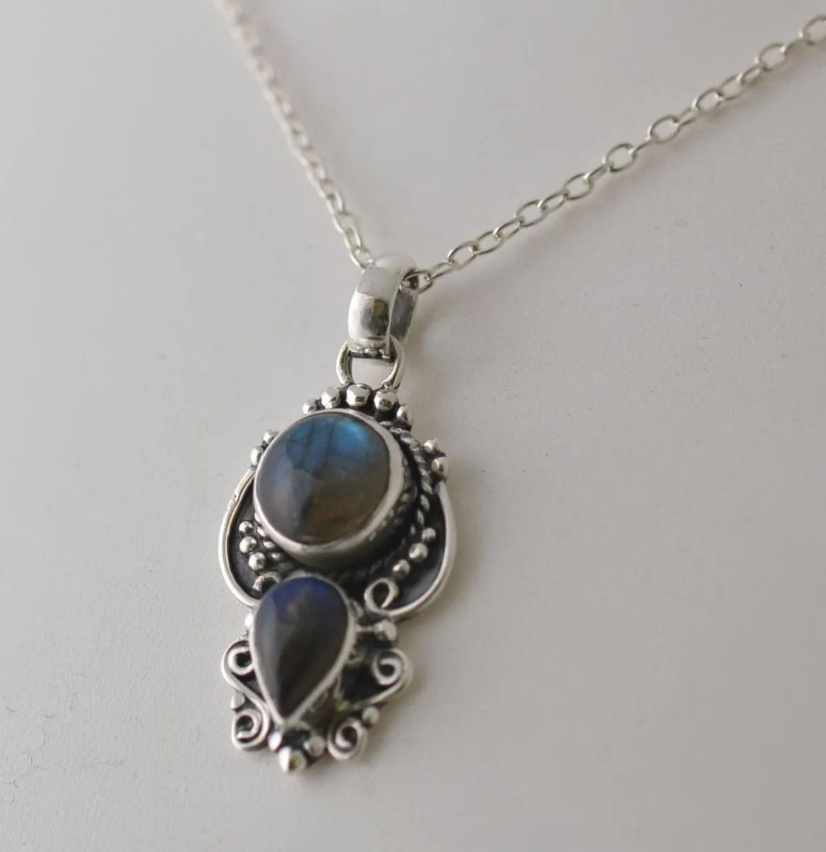 Natural Labradorite 925 Solid Sterling Silver Handmade Women Necklace