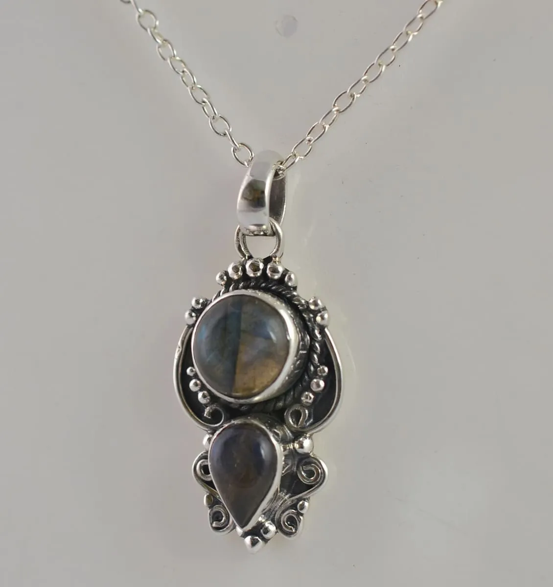 Natural Labradorite 925 Solid Sterling Silver Handmade Women Necklace