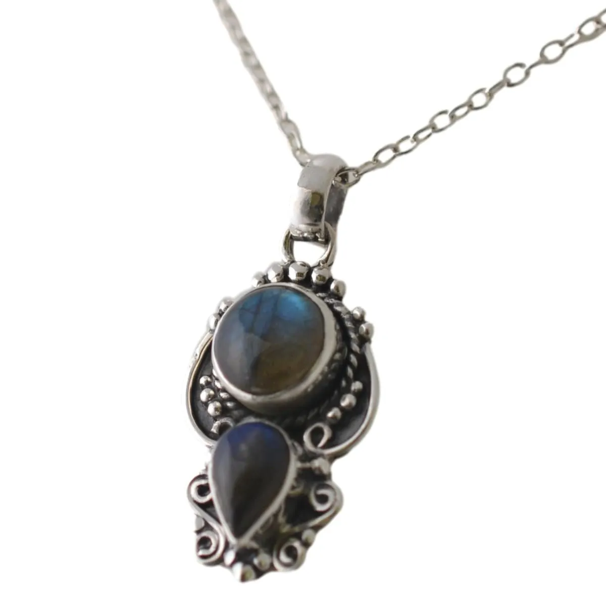 Natural Labradorite 925 Solid Sterling Silver Handmade Women Necklace