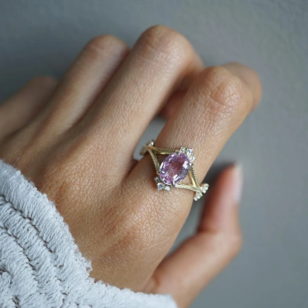 One Of A Kind: Padparadscha Sapphire Portobello Curve Ring in 14K and 18K Gold