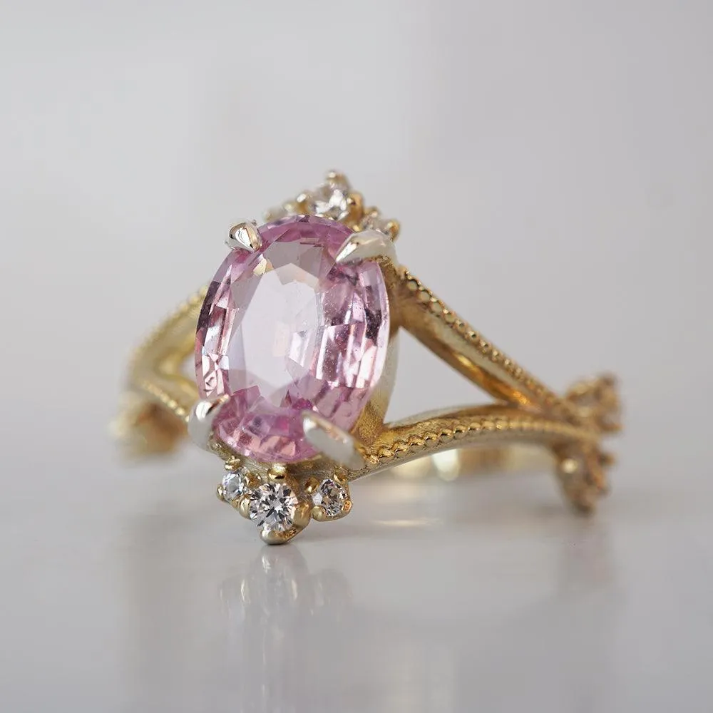 One Of A Kind: Padparadscha Sapphire Portobello Curve Ring in 14K and 18K Gold