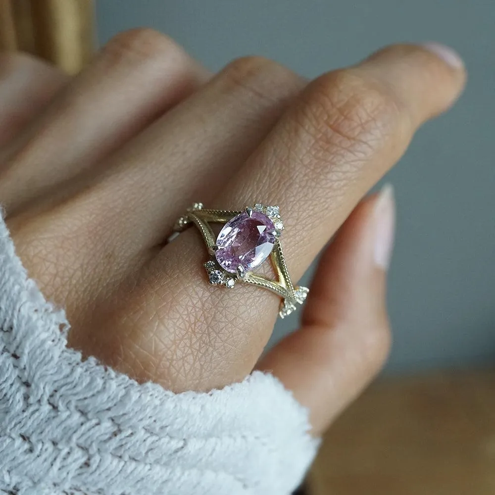 One Of A Kind: Padparadscha Sapphire Portobello Curve Ring in 14K and 18K Gold