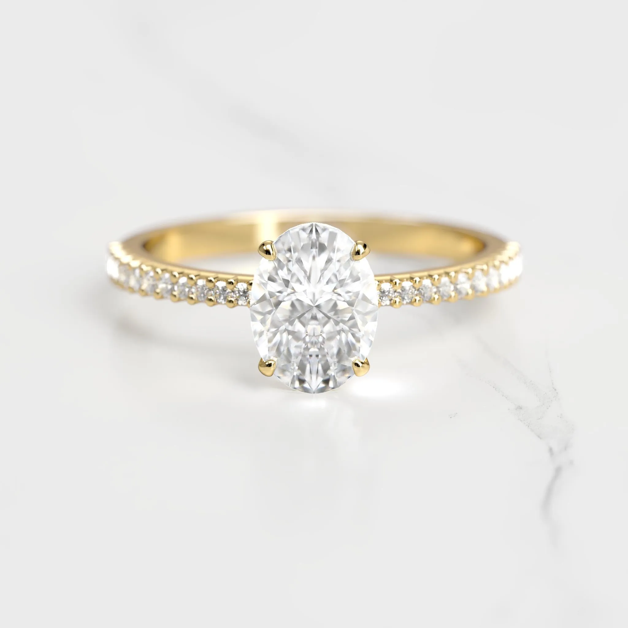 Oval Half Pave Tapered Diamond Ring