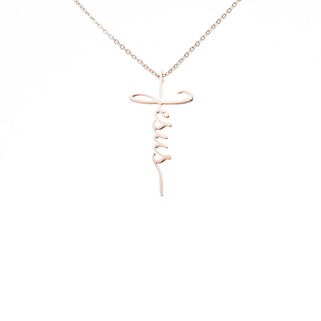 Pascua, I Am the Way - Jesus Name, Script Cross, Necklace