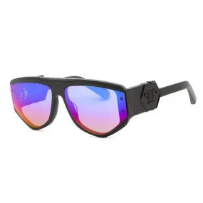 Philipp Plein SPP093M Sunglasses Sandblasted Matte Black / Smoke Mirror Rainbow Women's