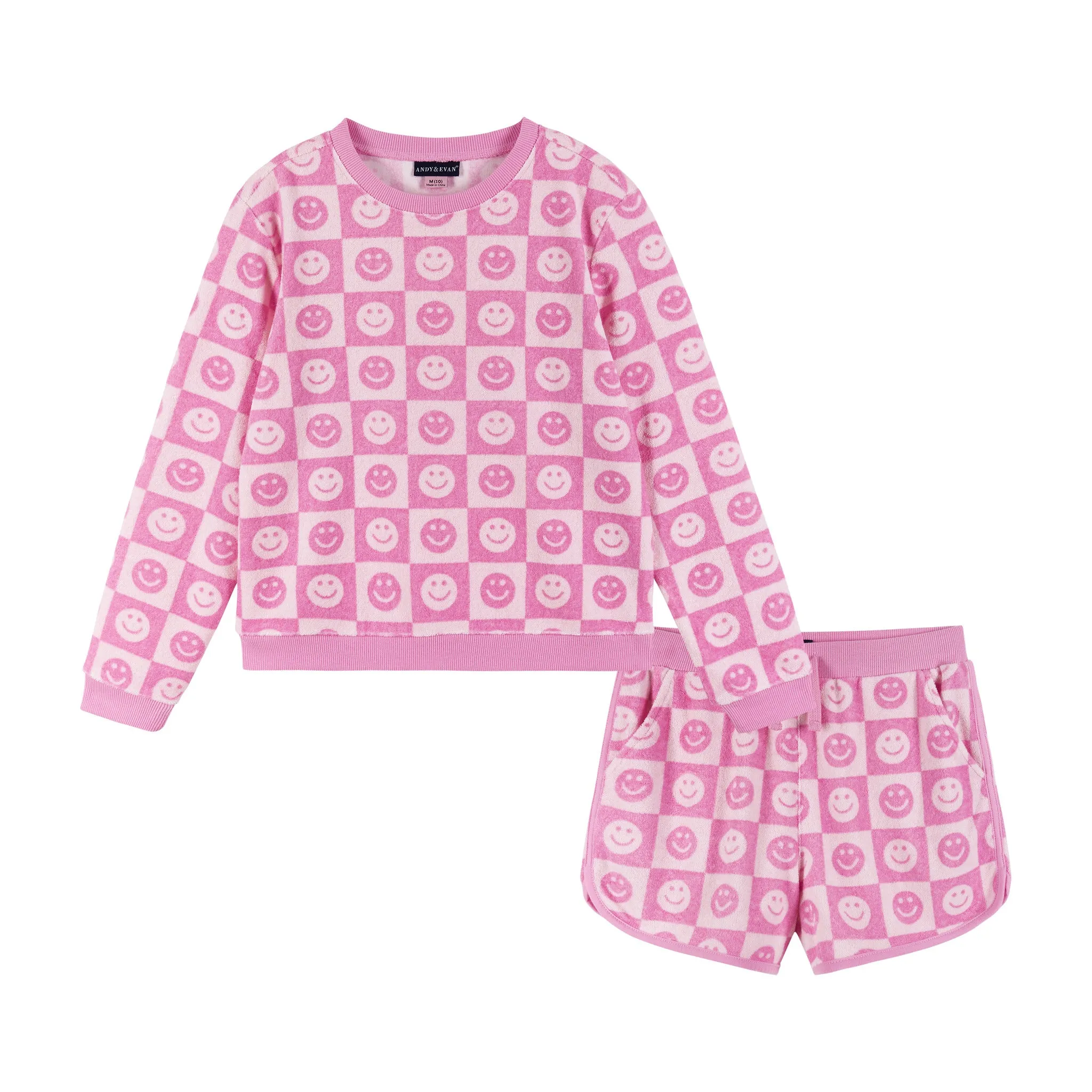 Pink Smiley Terry Sweatshirt & Shorts Set