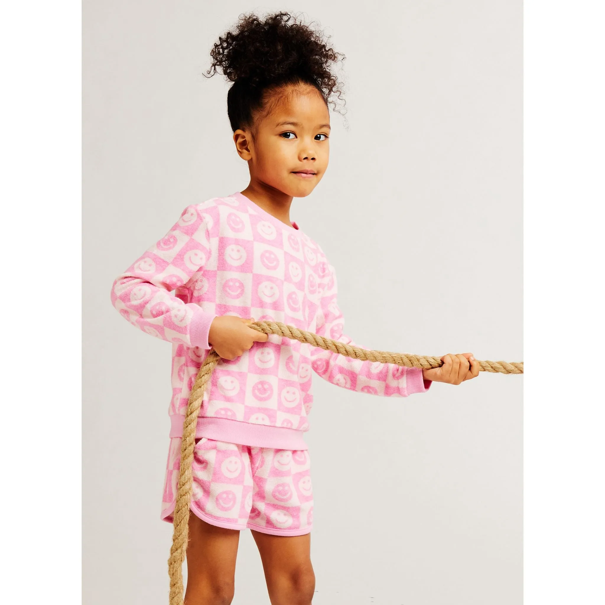 Pink Smiley Terry Sweatshirt & Shorts Set