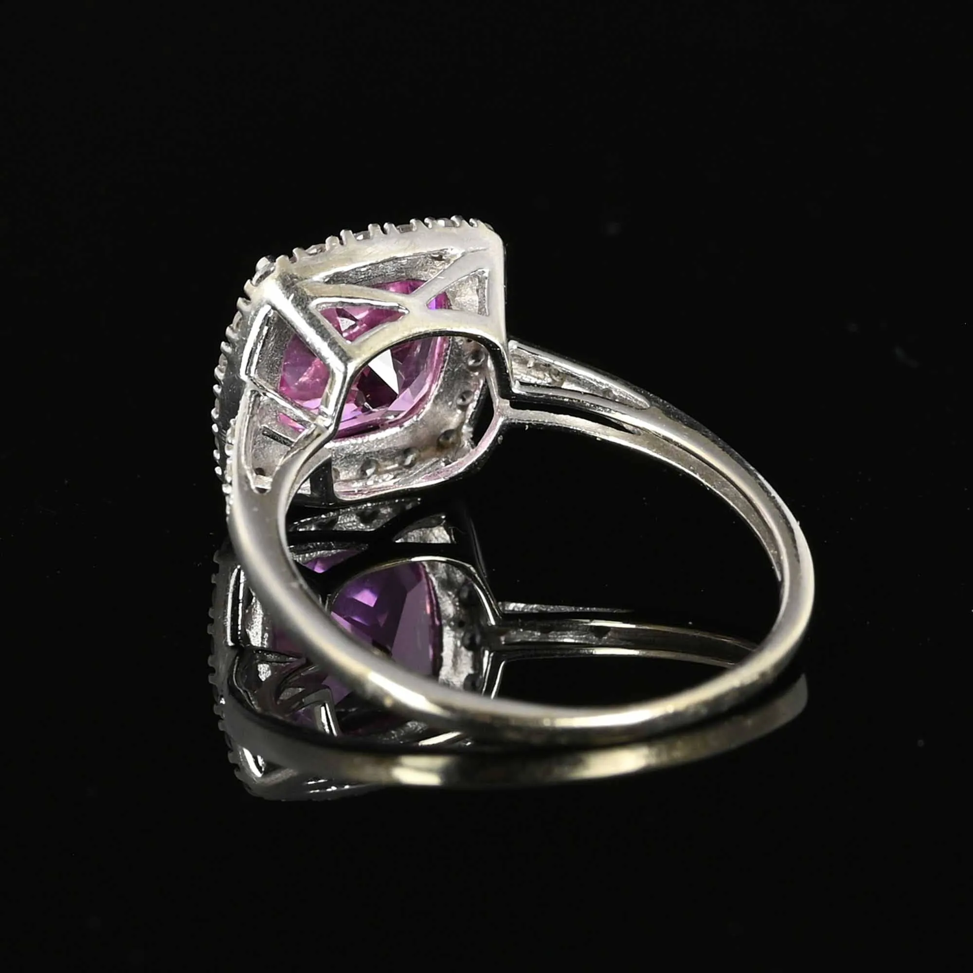 Pink Topaz Sapphire Halo Ring in 10K White Gold