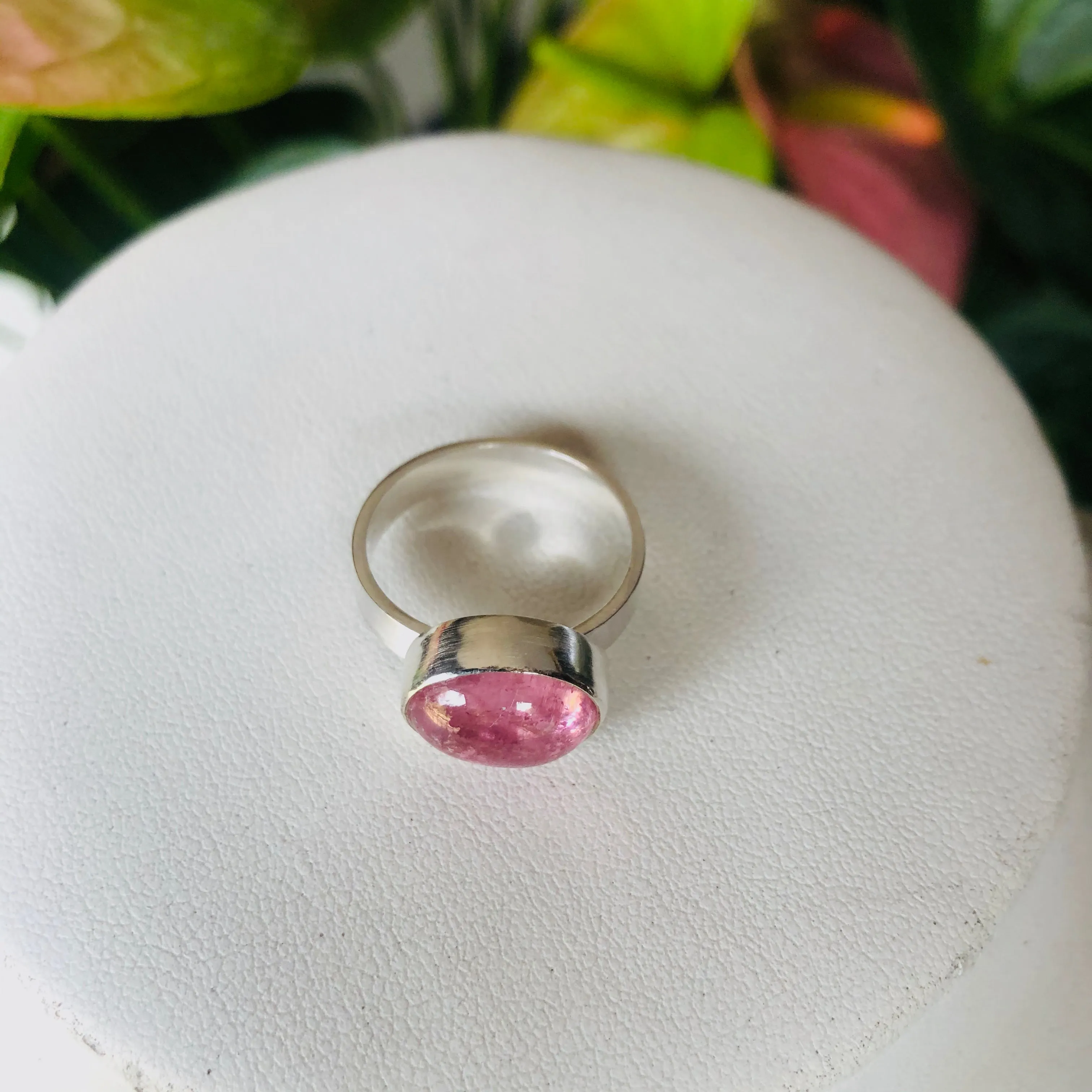 Pink tourmaline band ring