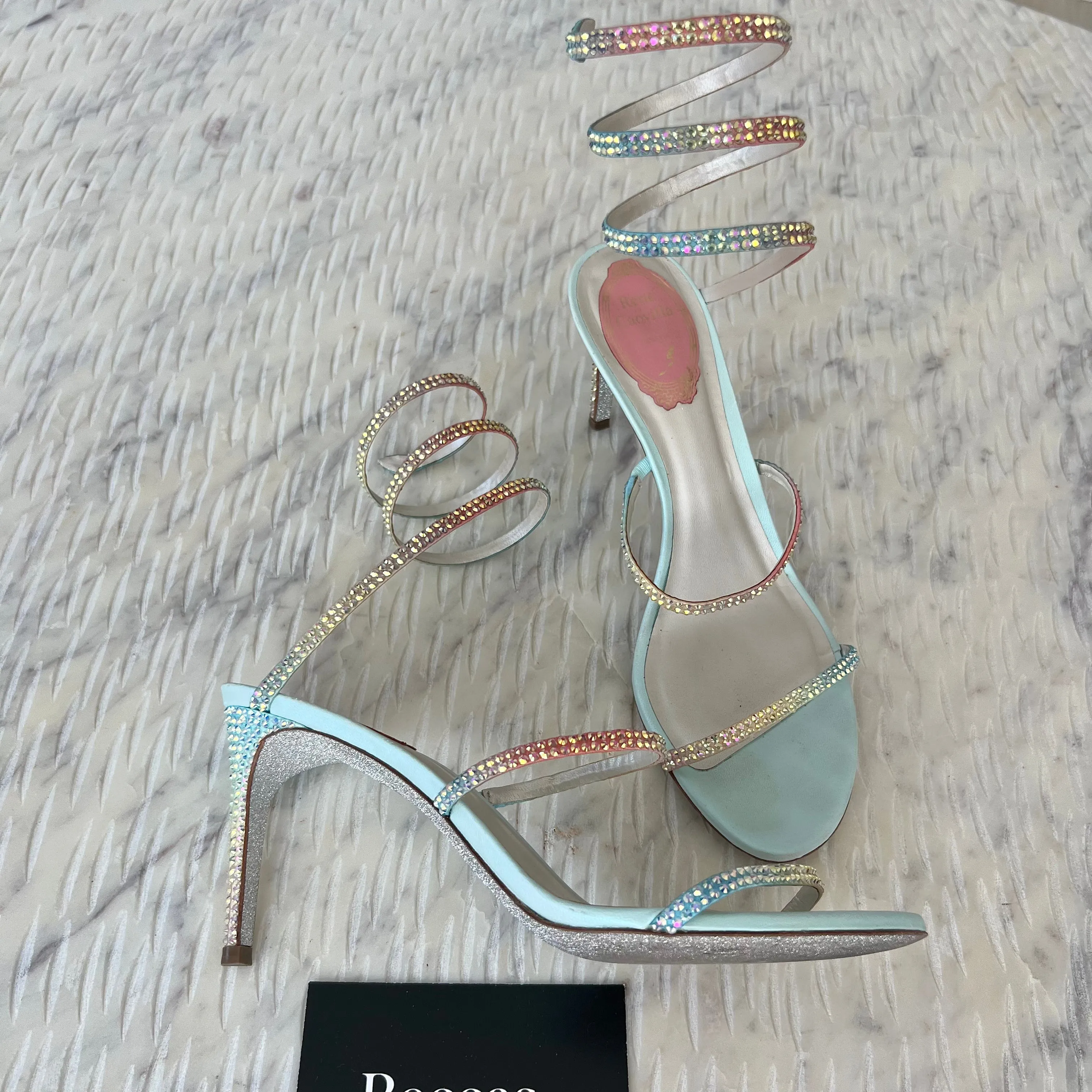 RENE CAOVILLA Cleo Crystal Satin Stiletto Sandals