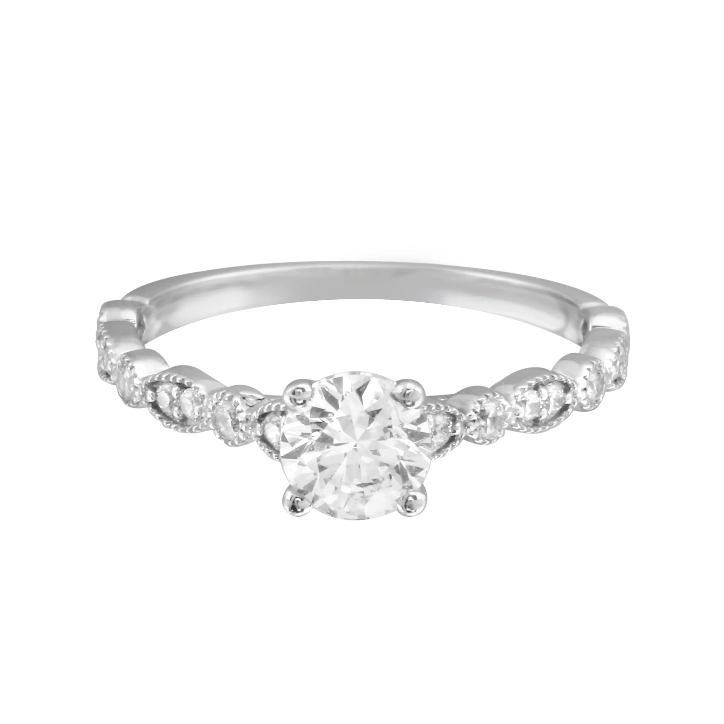 Round Solitaire Diamond with Marquise Band Engagement Ring