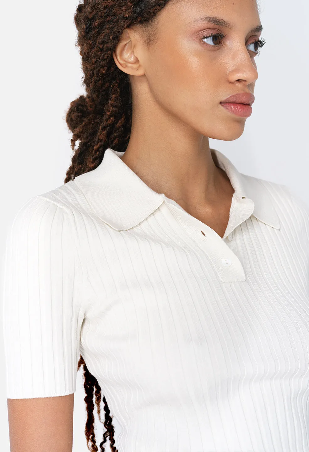 Silk Cotton Rib Polo / Ivory