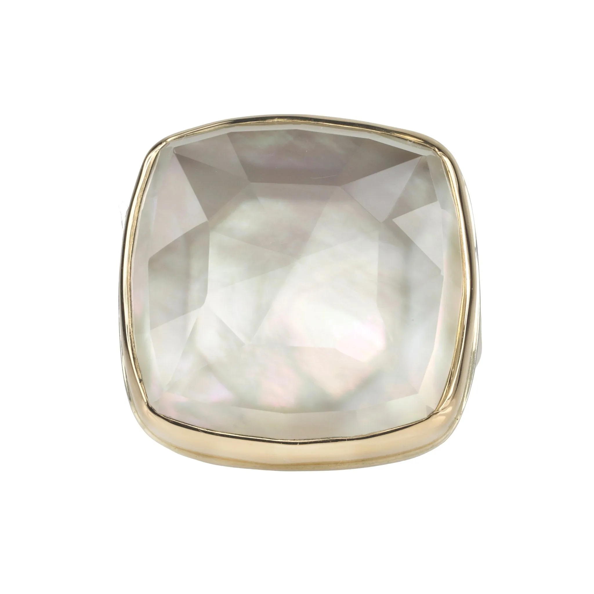 Square Rose Cut Rock Crystal Over Mother of Pearl Ring