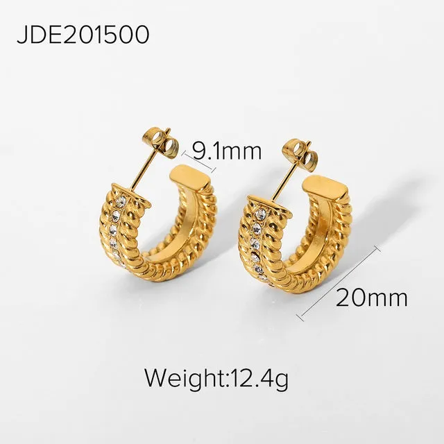 Stainless Steel Crystal Rhinestone Twisted Hoop Earrings For Women