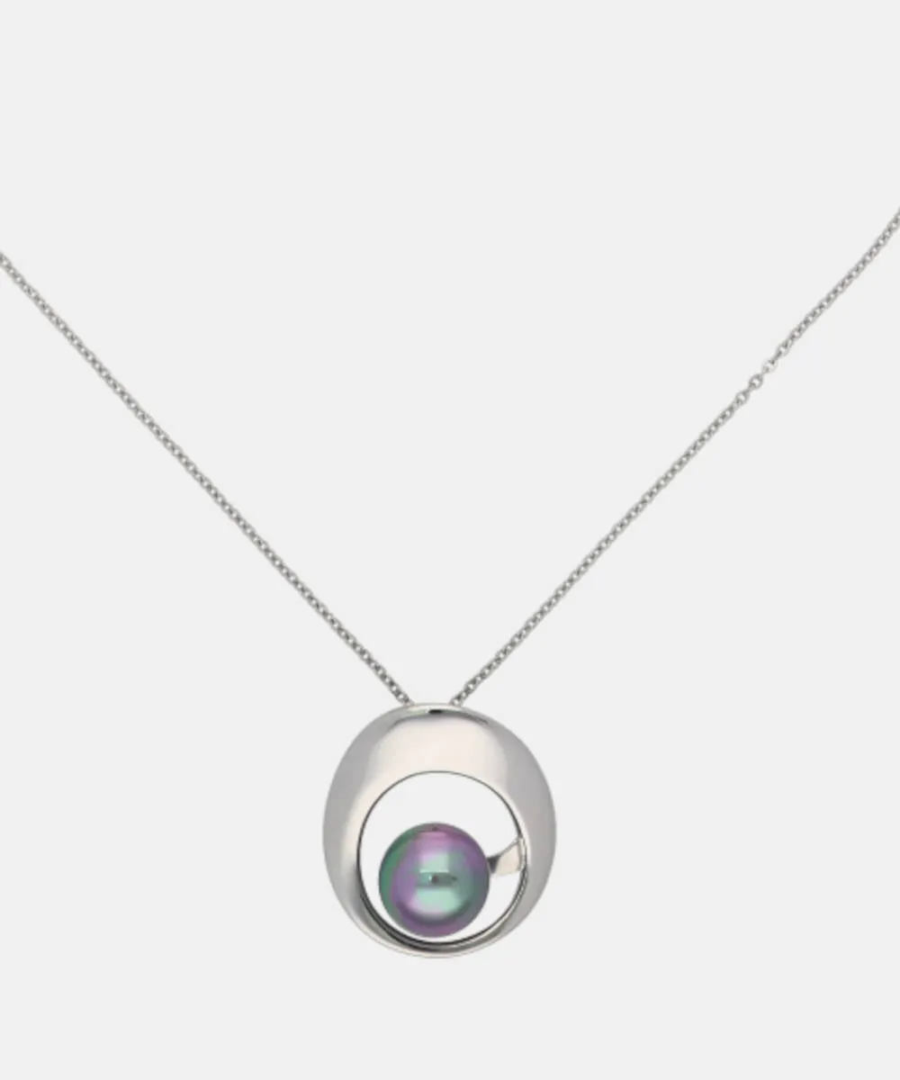 Steel Pendant Necklace for Women with 12mm Round Grey Pearl, 16.5 Length, Petra Collection