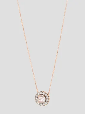 Stone Halo Necklace in Pink Gold and Diamond