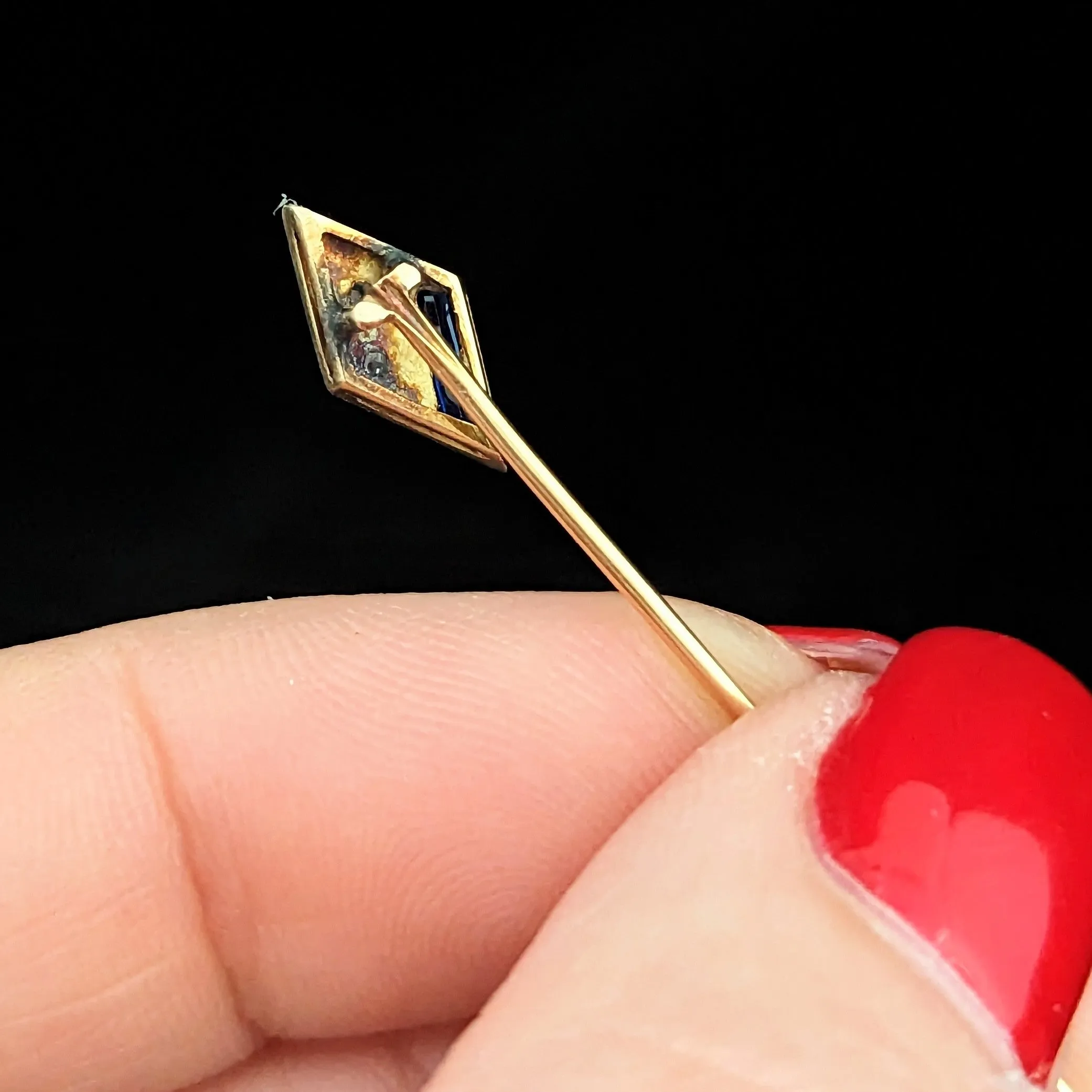 The Orlando - Art Deco Era Diamond Sapphire 18k Gold Platinum Top Stick Pin