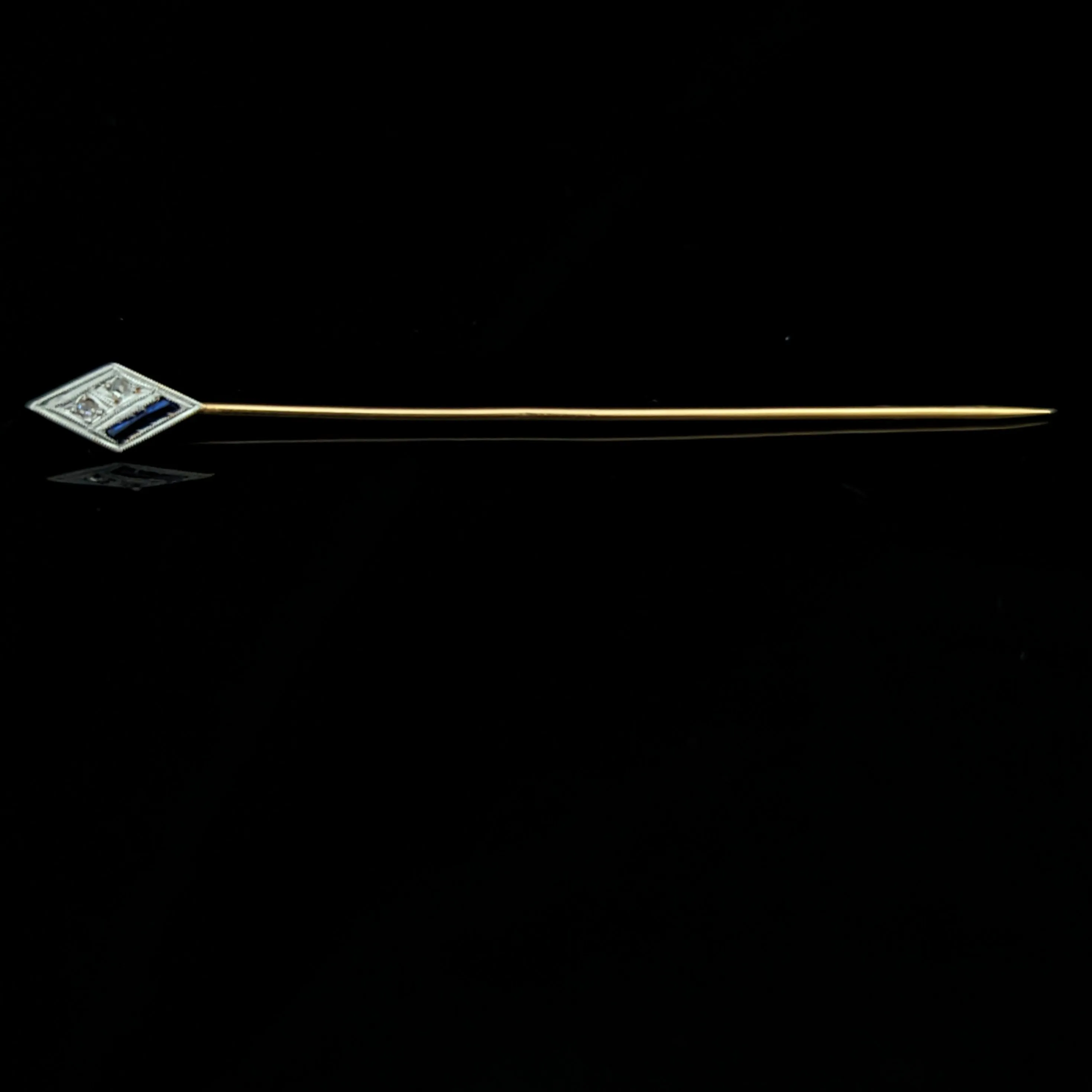 The Orlando - Art Deco Era Diamond Sapphire 18k Gold Platinum Top Stick Pin