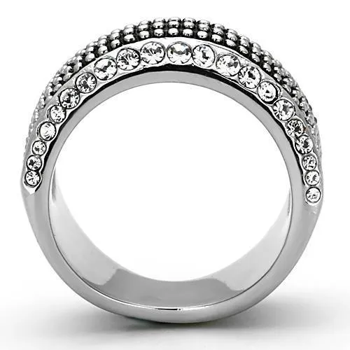 TK1216 High polished (no plating) Stainless Steel Ring with Top Grade Crystal in Clear