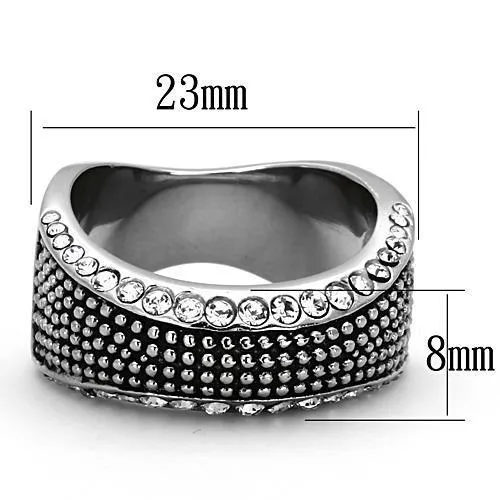 TK1216 High polished (no plating) Stainless Steel Ring with Top Grade Crystal in Clear