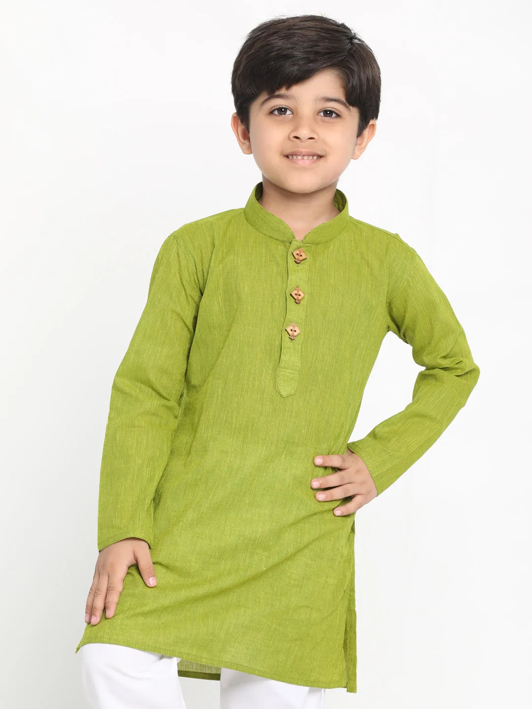 VASTRAMAY Boy's Green Cotton Kurta