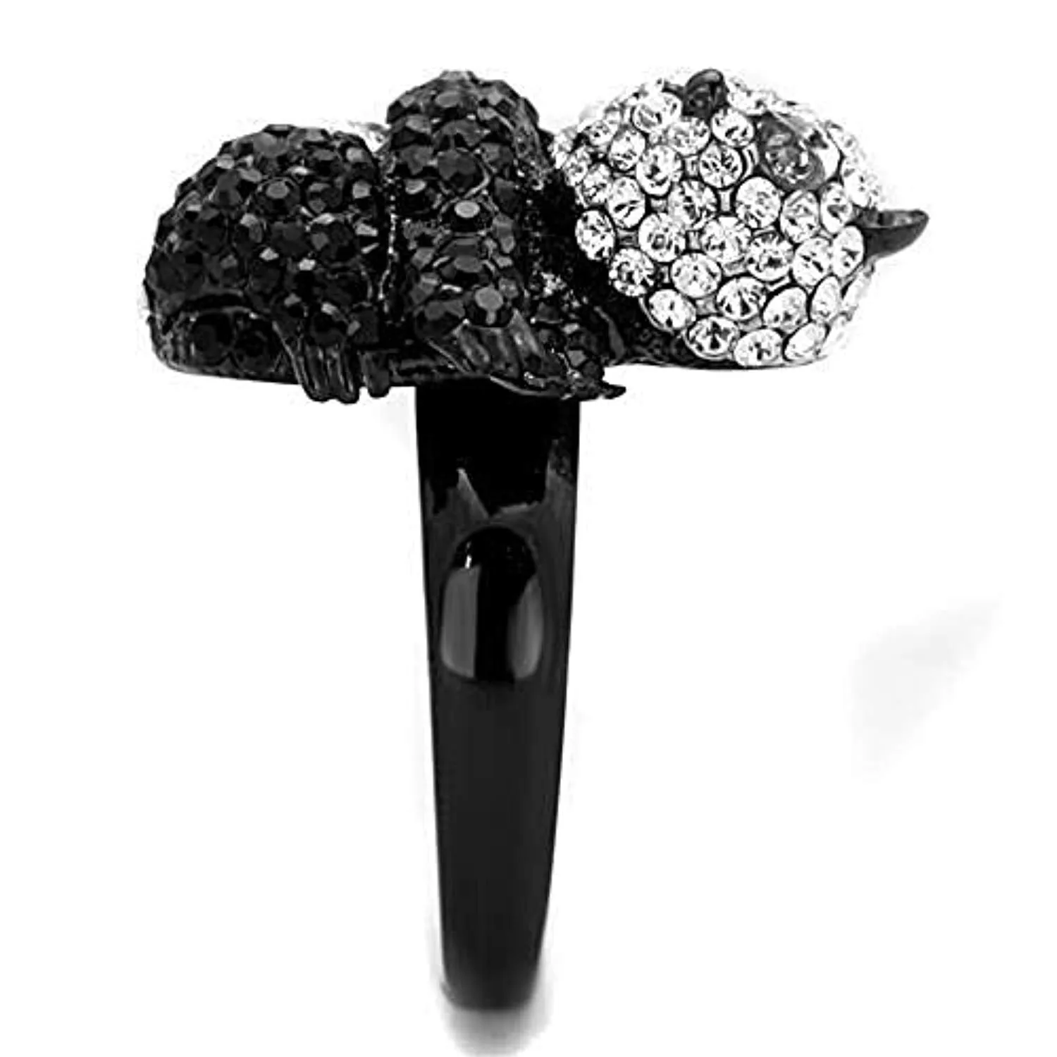 WildKlass Stainless Steel Cute Panda Ring Two-Tone IP Black Women Top Grade Crystal Black Diamond