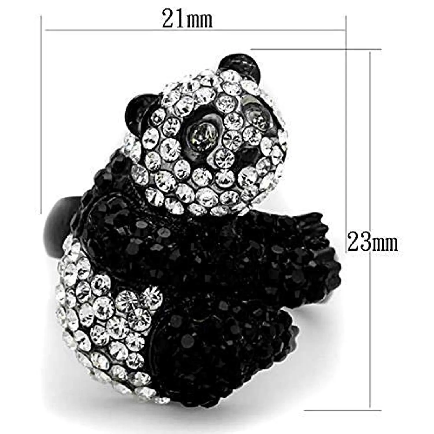 WildKlass Stainless Steel Cute Panda Ring Two-Tone IP Black Women Top Grade Crystal Black Diamond