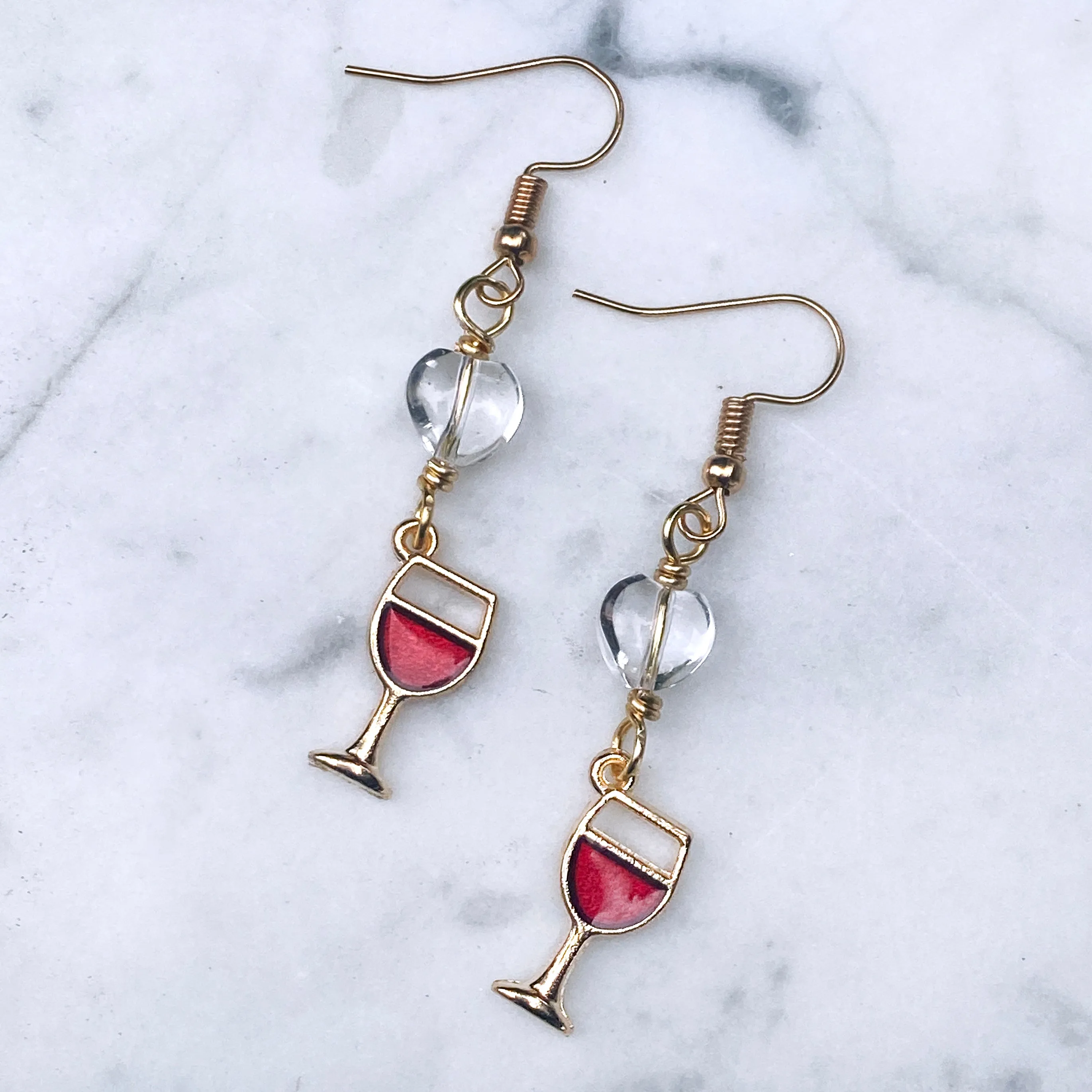 Wine Glass and Gemstone Hearts Earrings