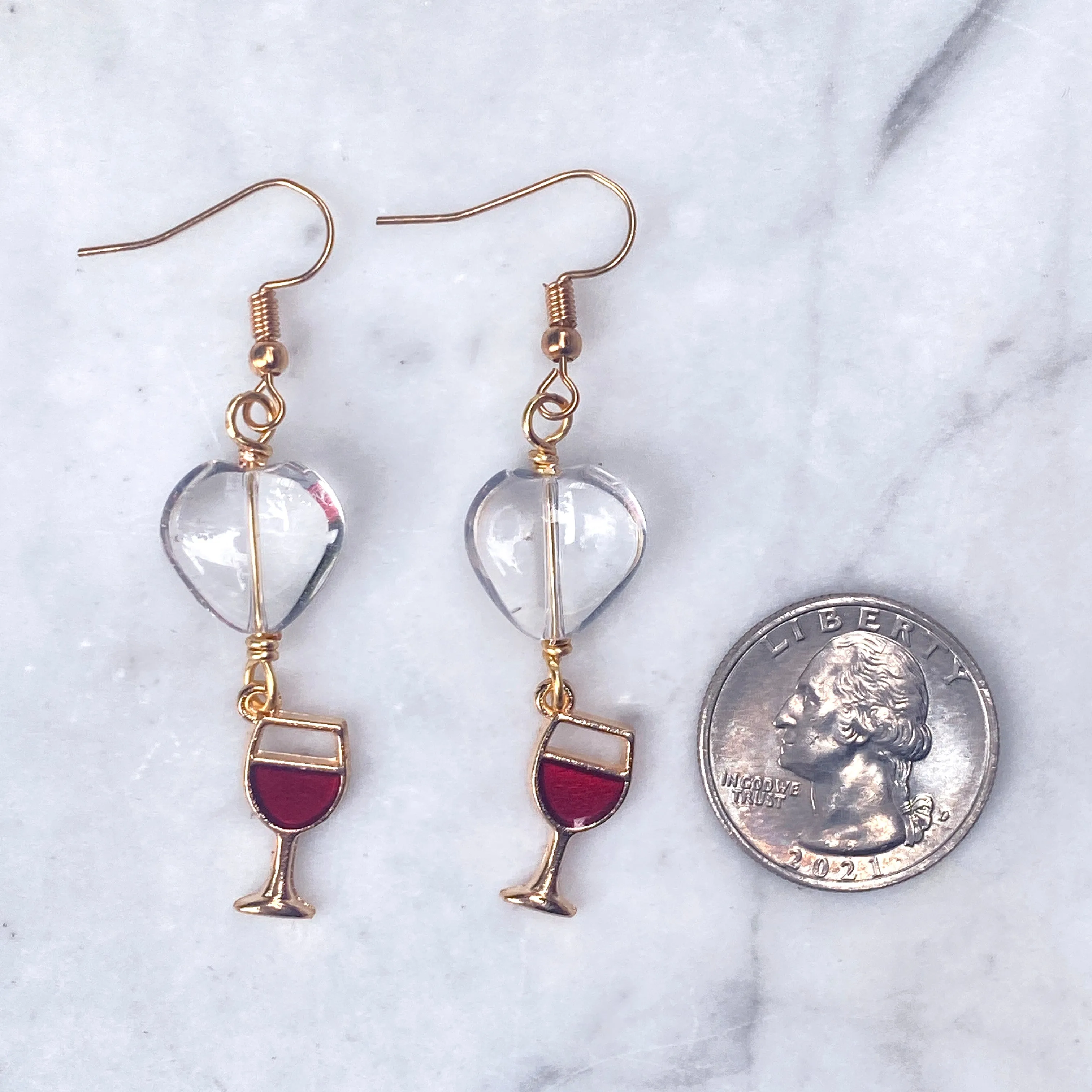 Wine Glass and Gemstone Hearts Earrings