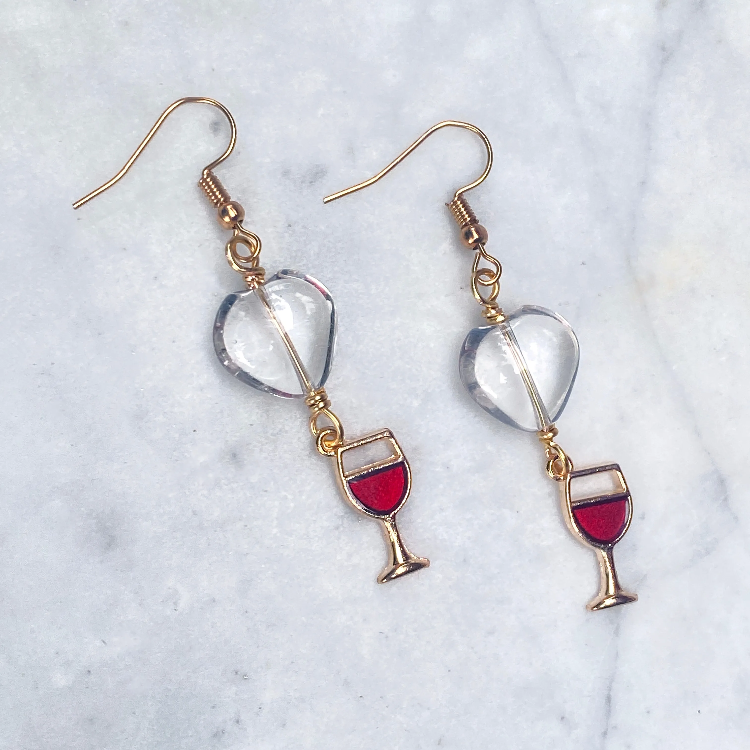 Wine Glass and Gemstone Hearts Earrings