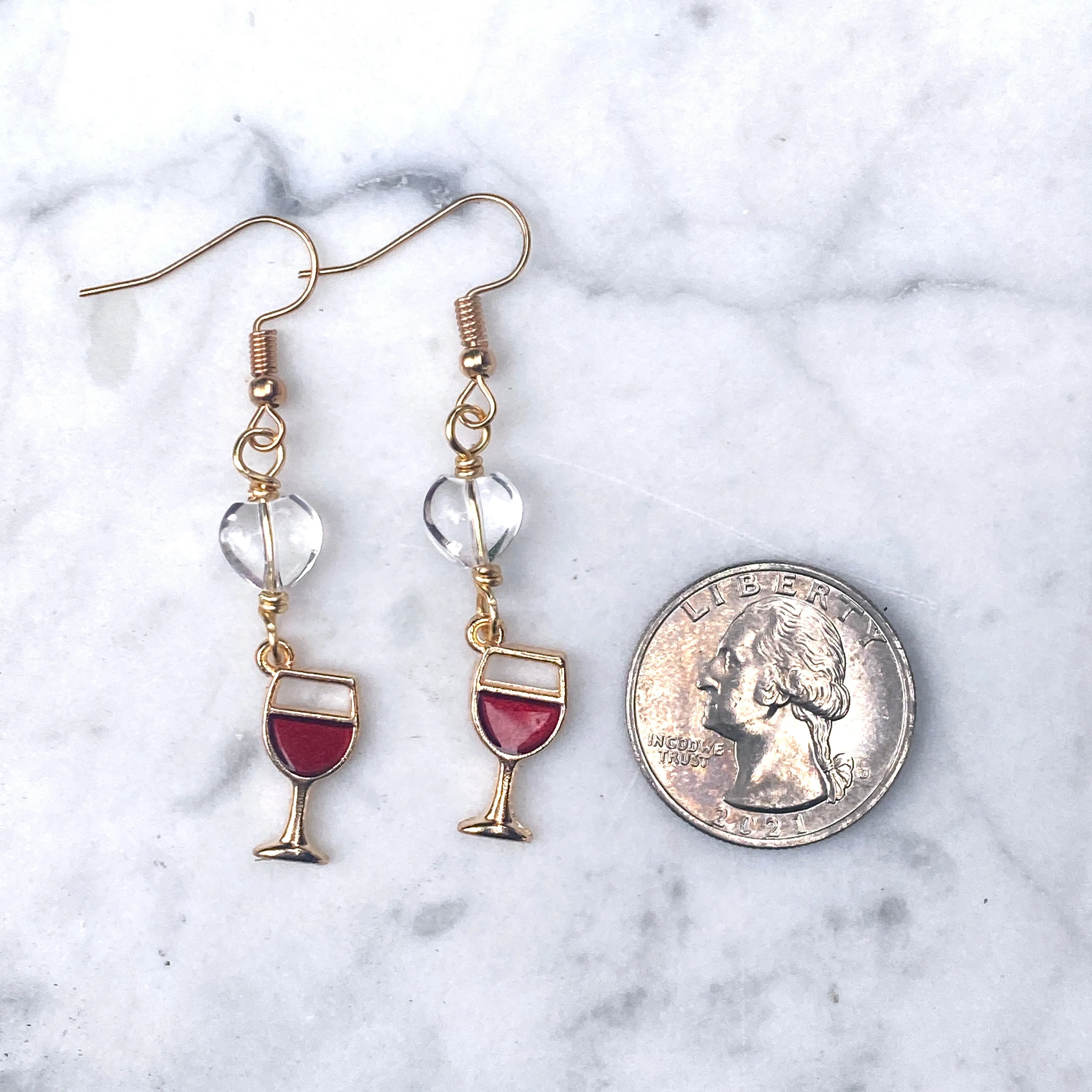 Wine Glass and Gemstone Hearts Earrings