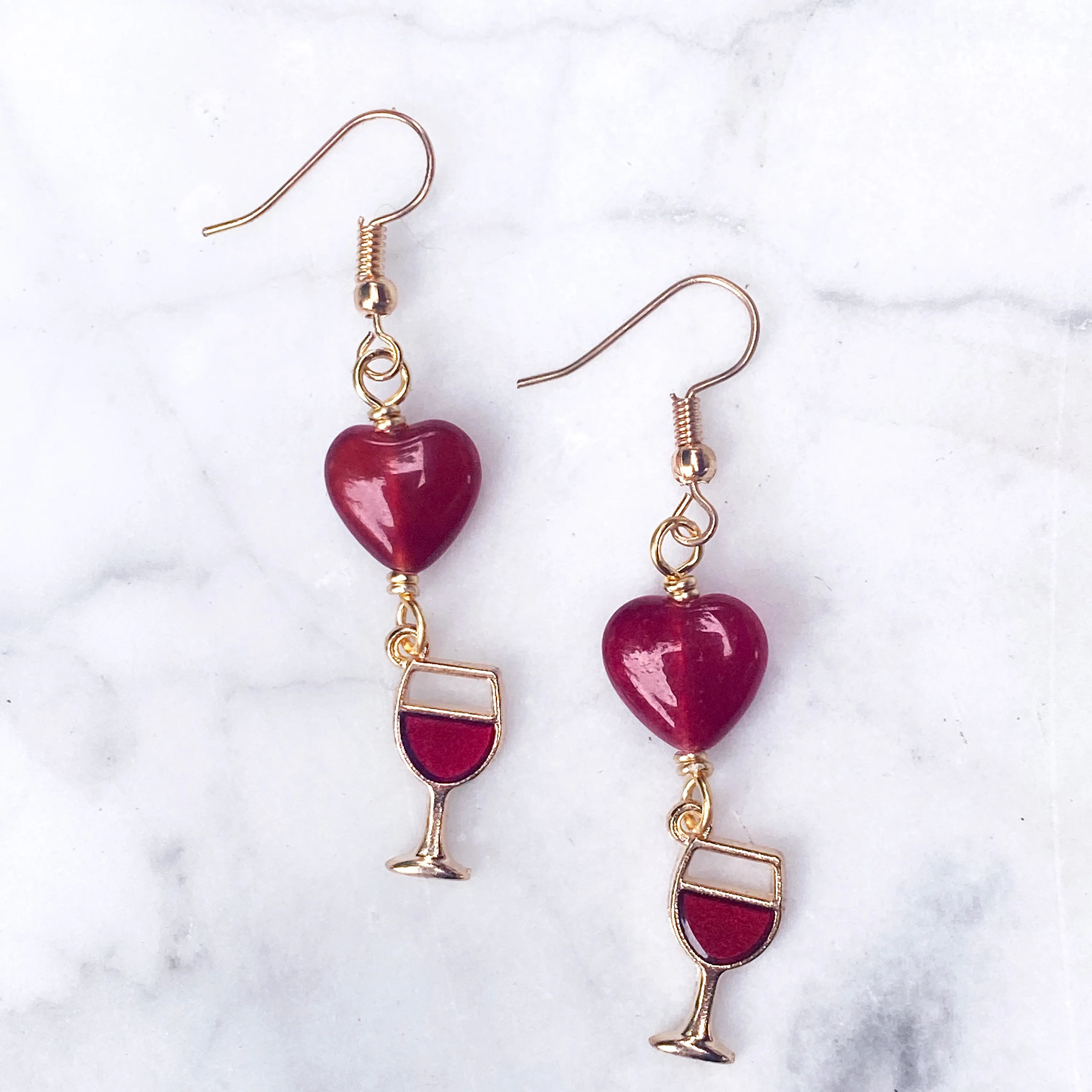 Wine Glass and Gemstone Hearts Earrings