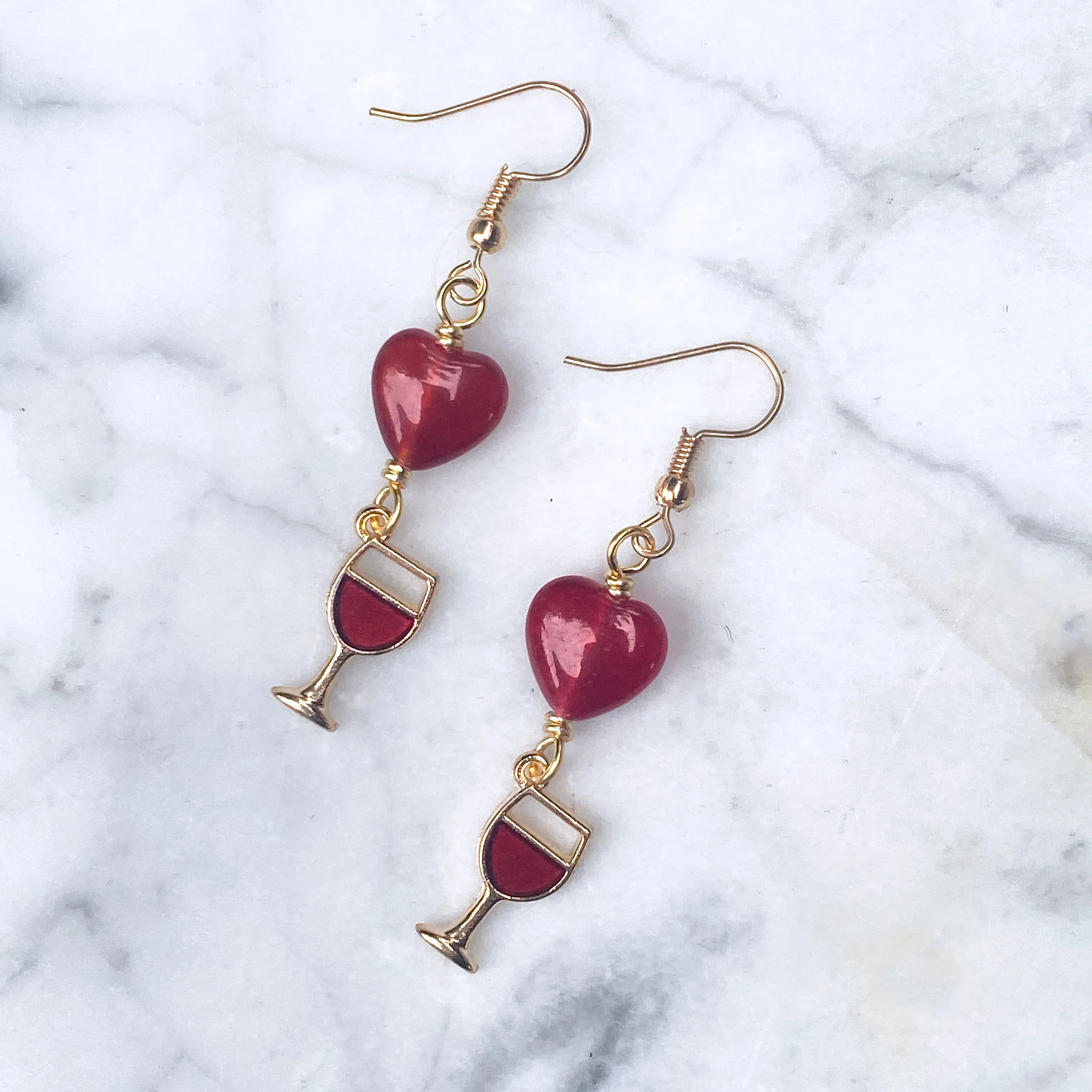 Wine Glass and Gemstone Hearts Earrings