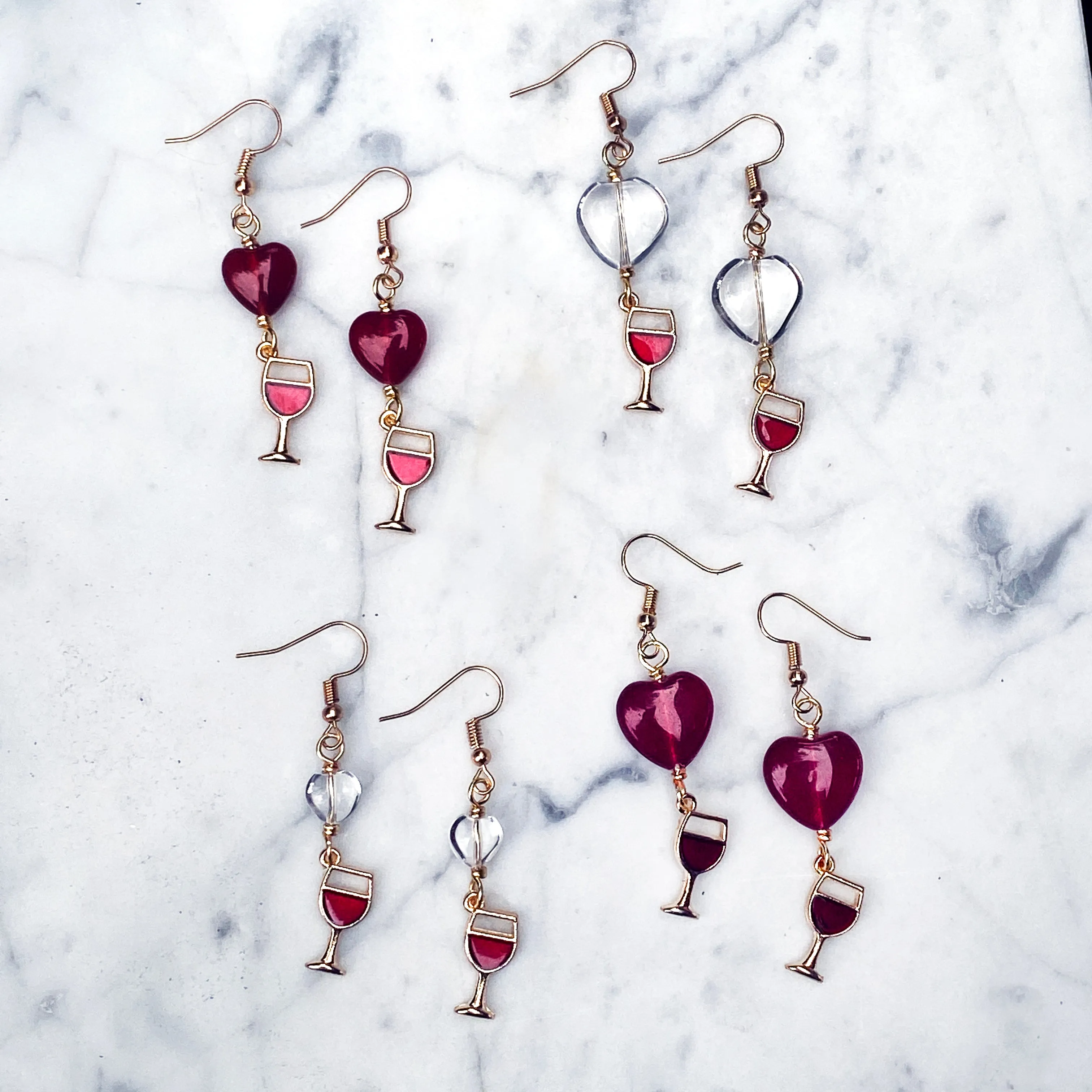 Wine Glass and Gemstone Hearts Earrings