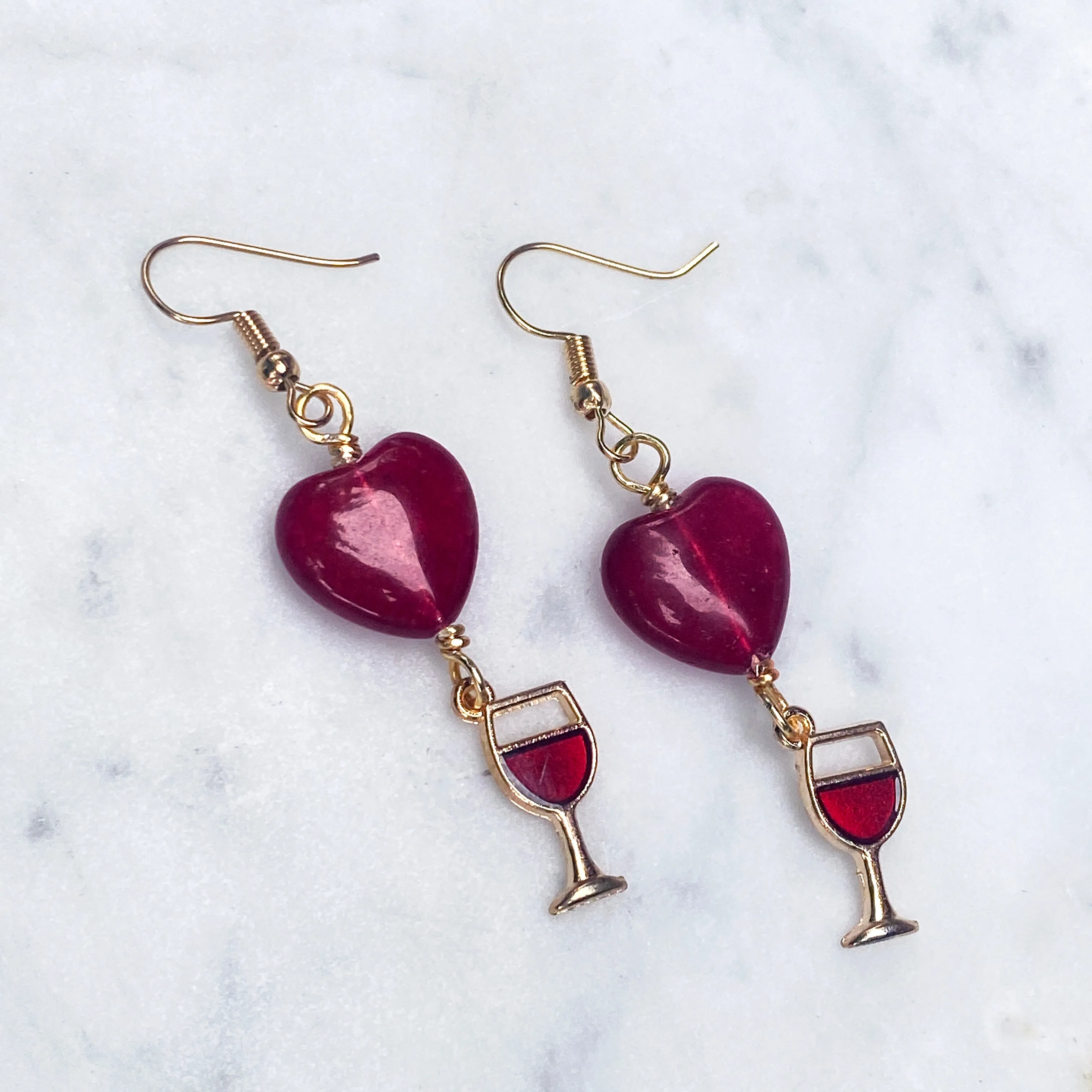 Wine Glass and Gemstone Hearts Earrings