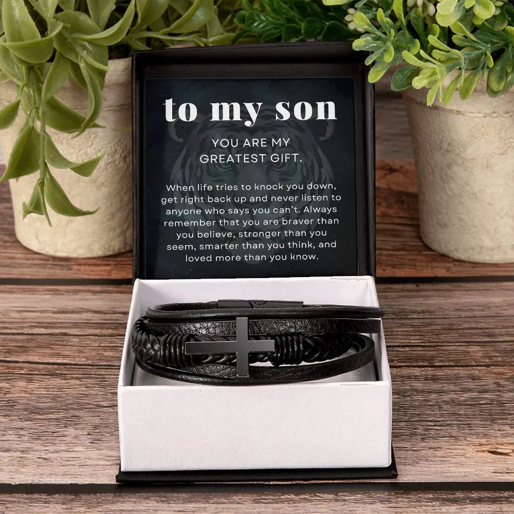 You are Braver than You Believe, To My Son Gift, Men's Cross Bracelet