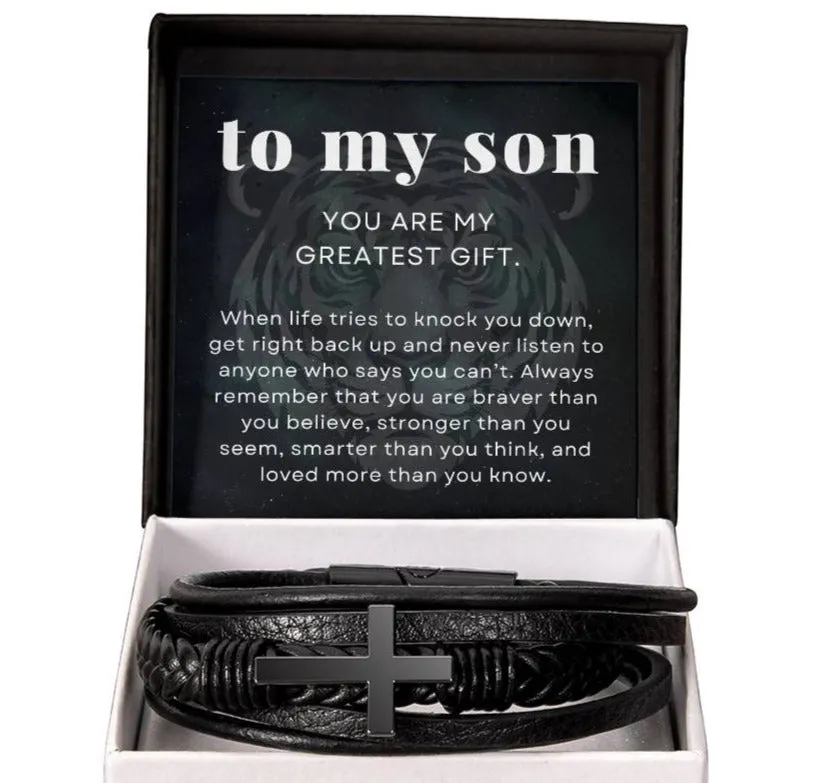 You are Braver than You Believe, To My Son Gift, Men's Cross Bracelet